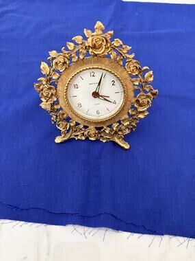 Vintage Matson Gold Ormolu Rose Alarm Clock Vanity Table Top
